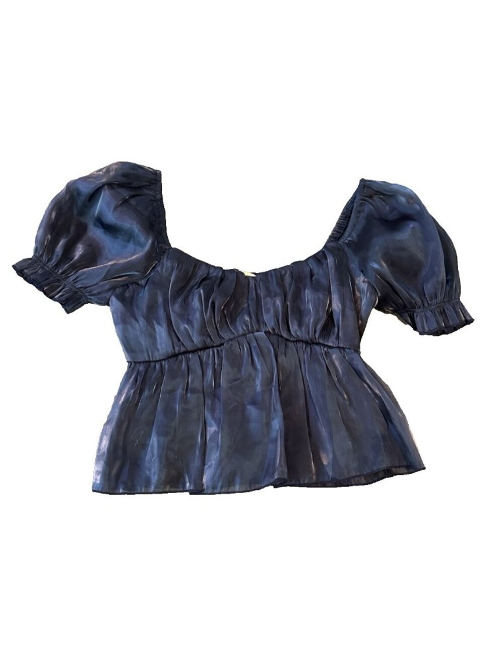Thirty Thirty LA Blue Sheer Organza Puff Sleeve Babydoll Top‎ M Fairycore Navy